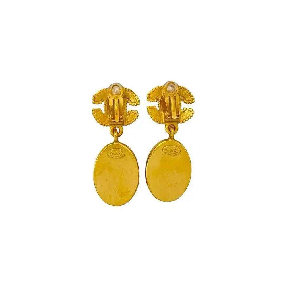 CHANEL Vintage Red Logo Earrings